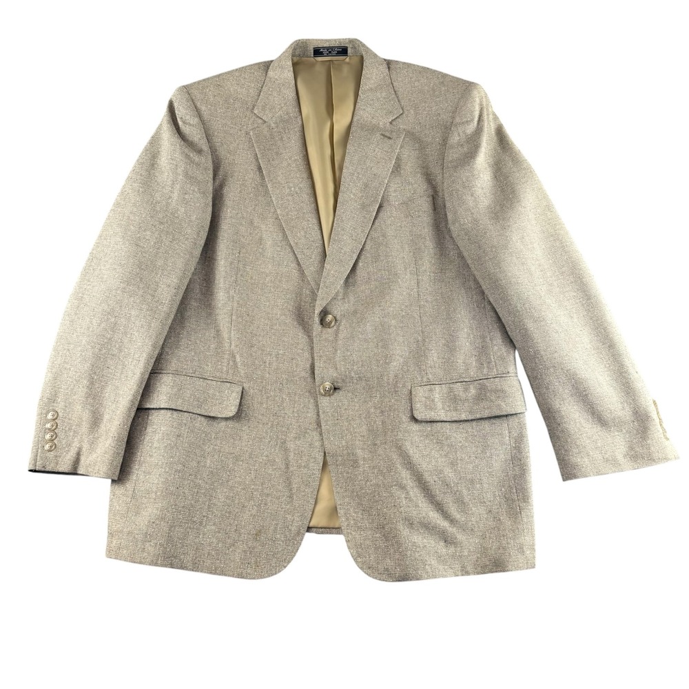 Meeting Street Mens 44R Silk Blazer Sport Coat Beige Grey Textured 2 Button